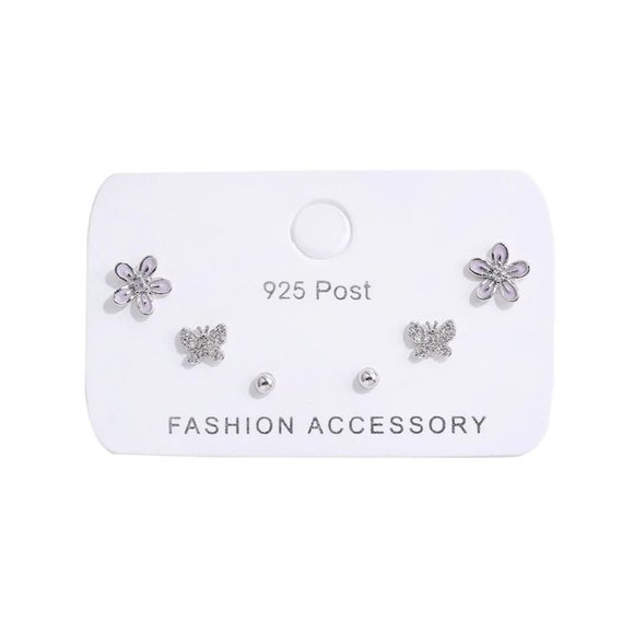 [3 Pairs] 925 Sterling Silver Flower Earrings P